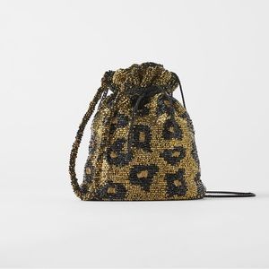 Zara beaded leopard bucket bag
